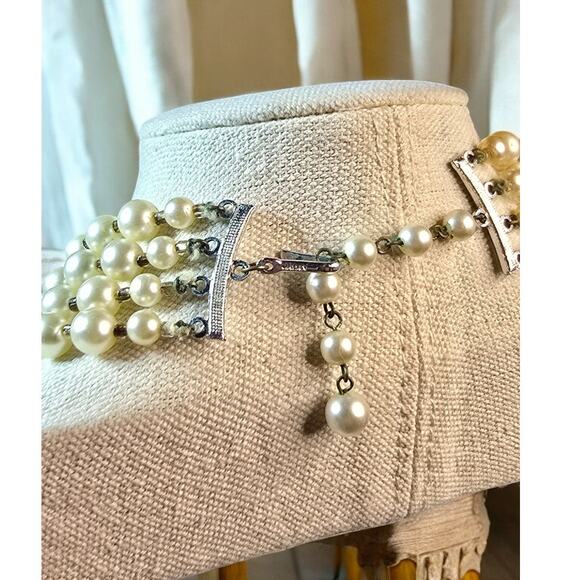Vintage Faux Pearl and AB Crystal Multi-strand Signed Japan Necklace - Picture 5 of 6